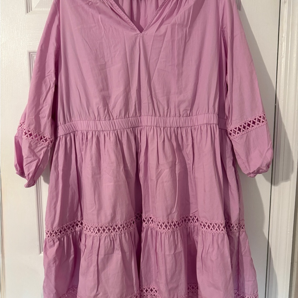 Wonderly Lavender Crochet-Trim Tiered Midi Dress